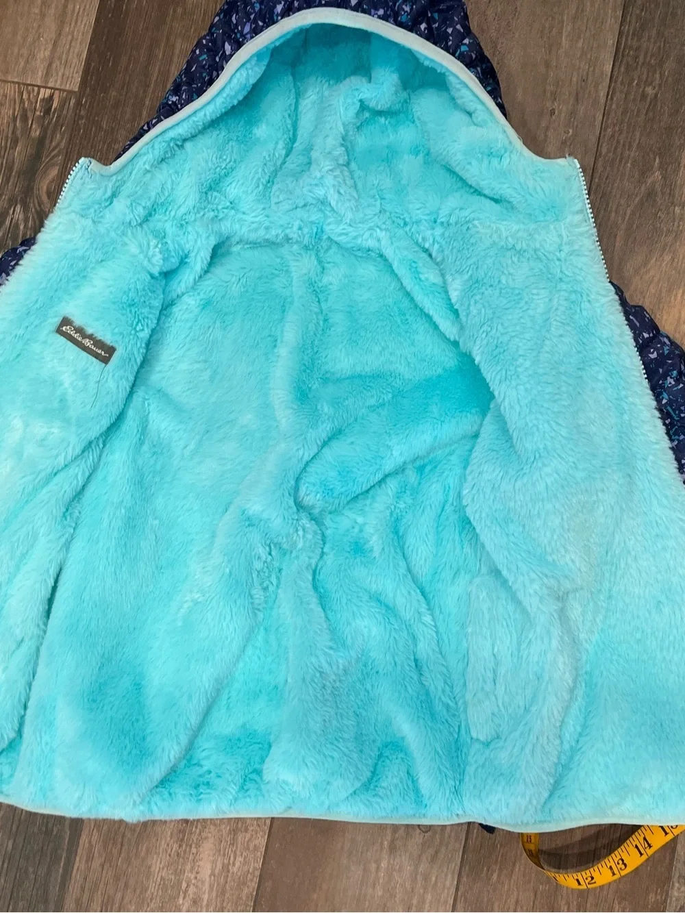 EDDIE BAUER Reversible Puffy Hoodie Jacket Small 7/8 Coat Plush Fleece Cozy